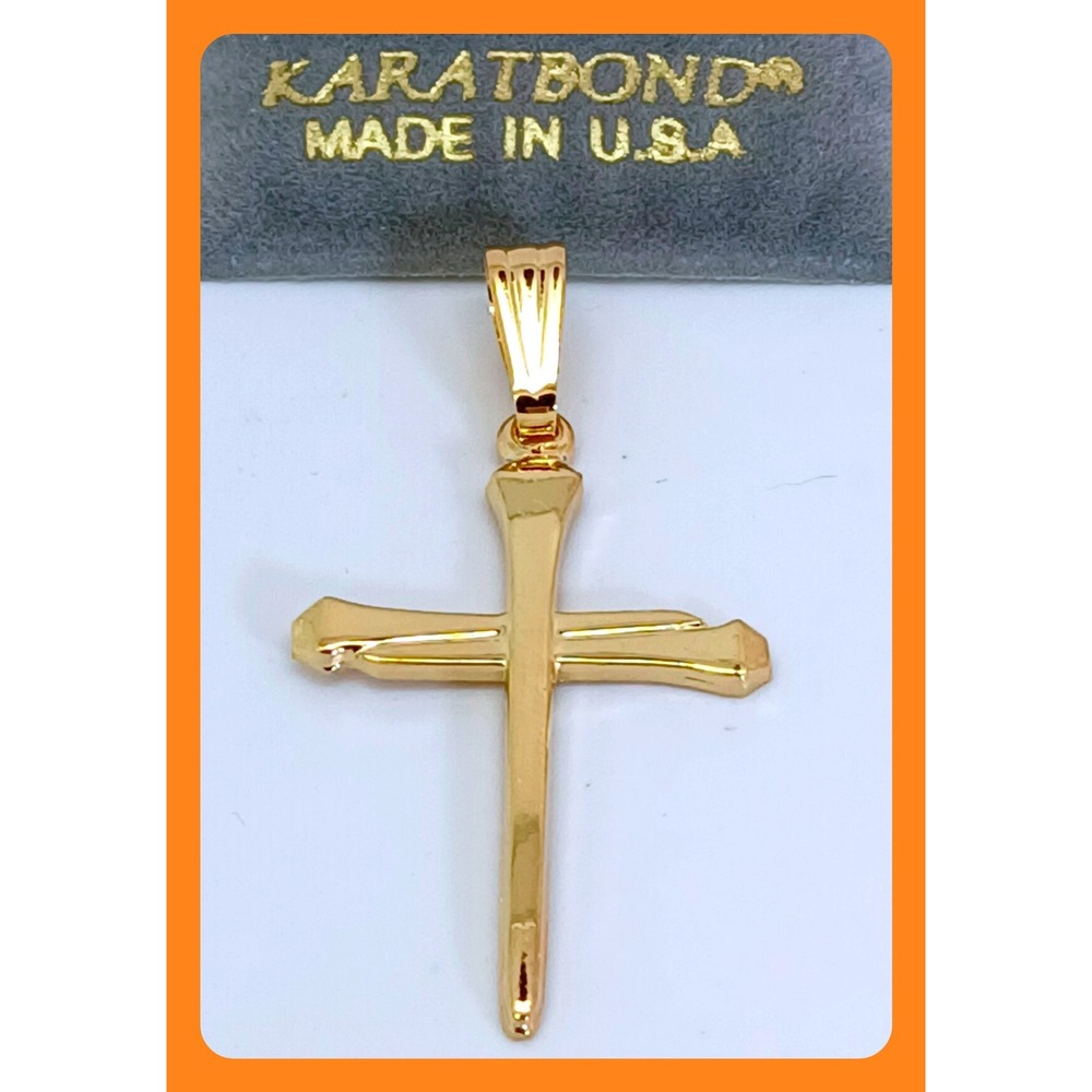 Karatbond Gold Vintage Y2K Nail Cross Necklace Pendant Made USA NOS Mens Jewelry